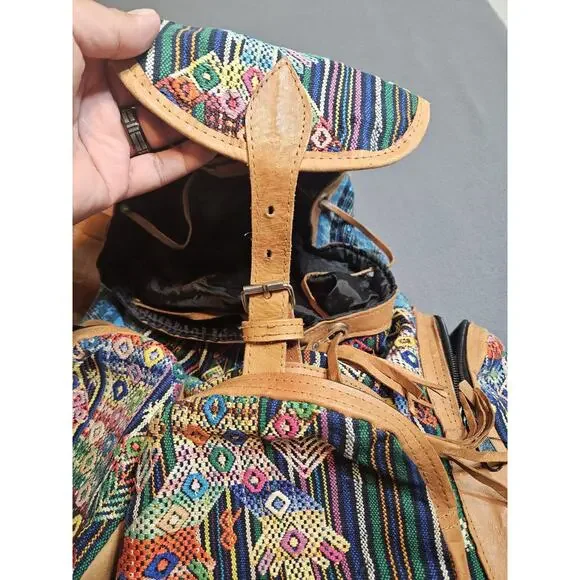 Large backpack Handmade Guatemalan Aztec Southwestern Bag Multiple Pockets - Picture 8 of 12